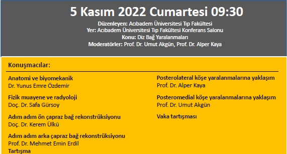 05.11.2022 Totder Set -  '' Diz Bağ Yaralanmaları'' Acıbadem Üniversitesi Tıp Fakültesi Hastanesi Ortopedi Ve Travmatoloji Anabilim Dalı