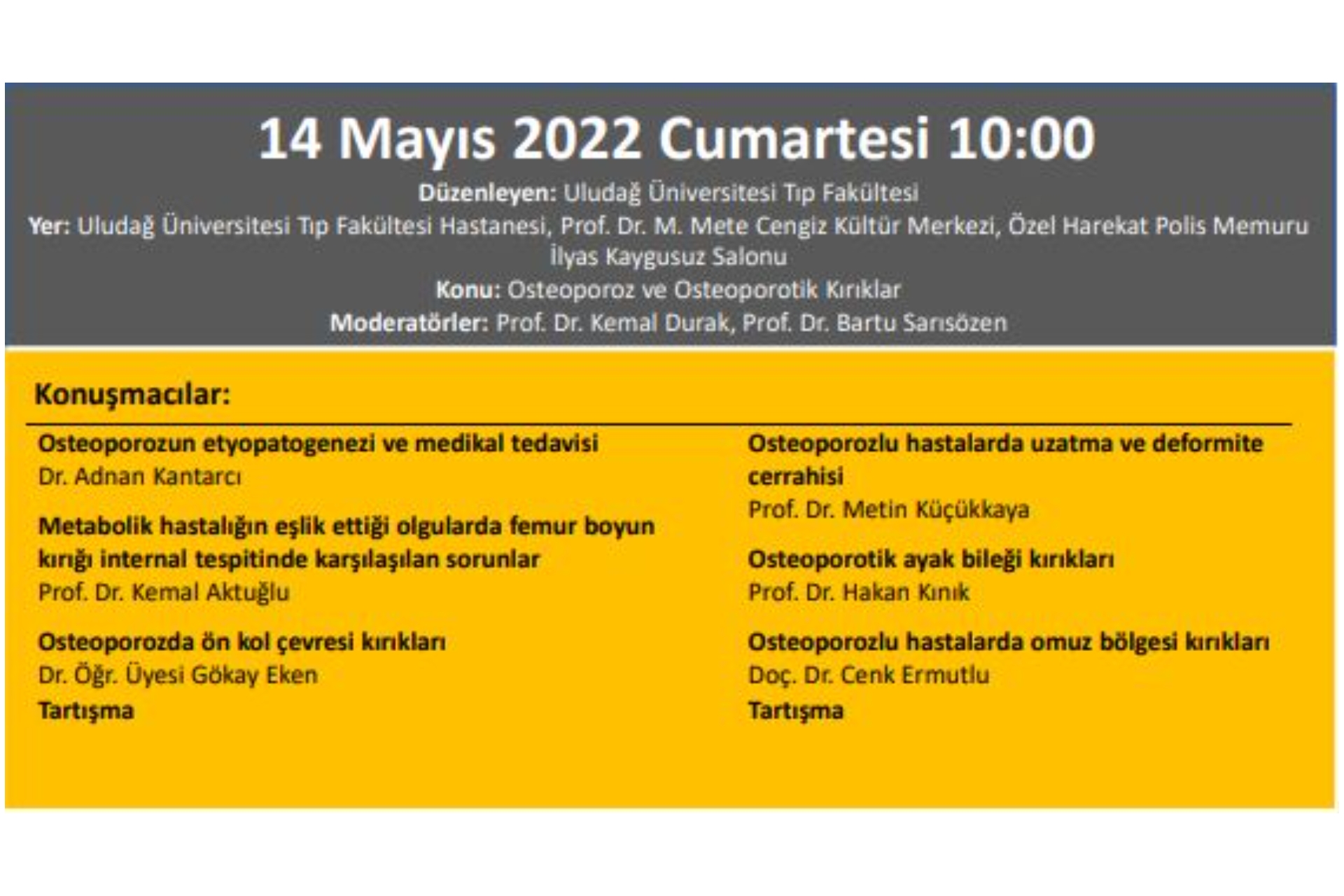 14.05.2022 Totder Set - ''Osteoporoz Ve Osteoporotik Kırıklar'' Uludağ Üniversitesi Tıp Fakültesi Ortopedi Ve Travmatoloji Anabilim Dalı